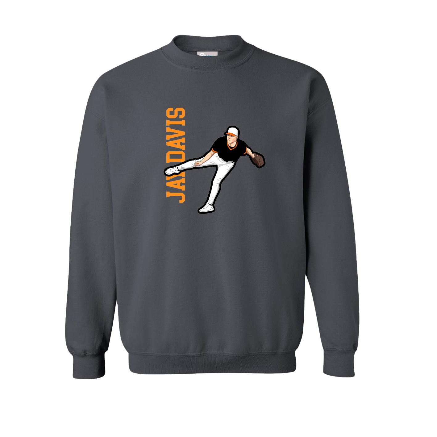 Fleece Crew — Name Vertical in Grey