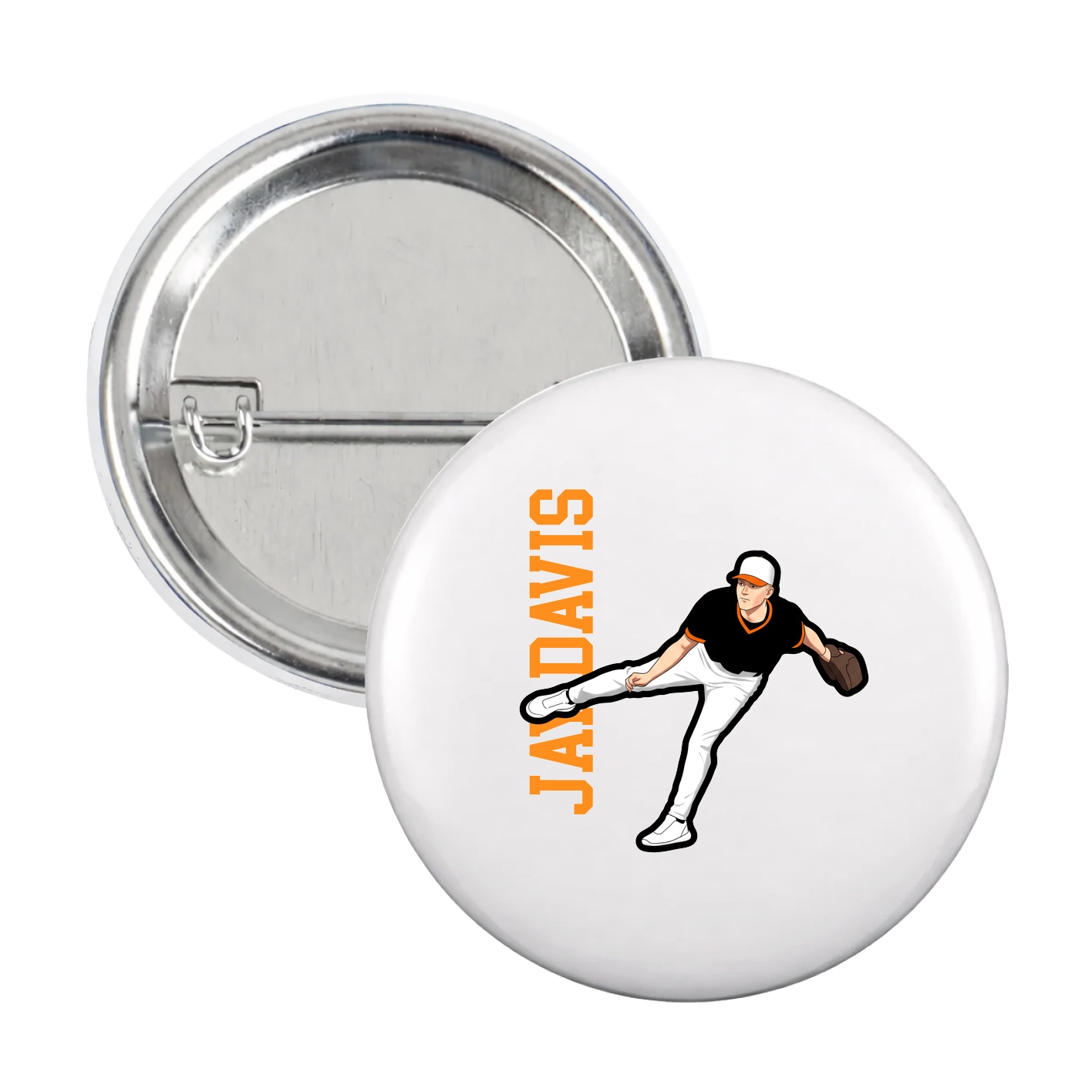 Game Day Button — Name Vertical in White