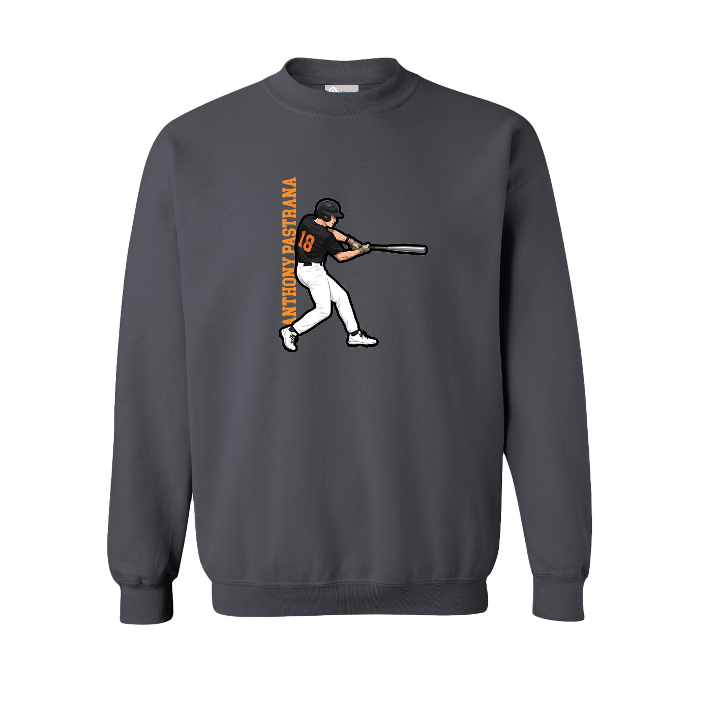 Fleece Crew — Name Vertical in Grey