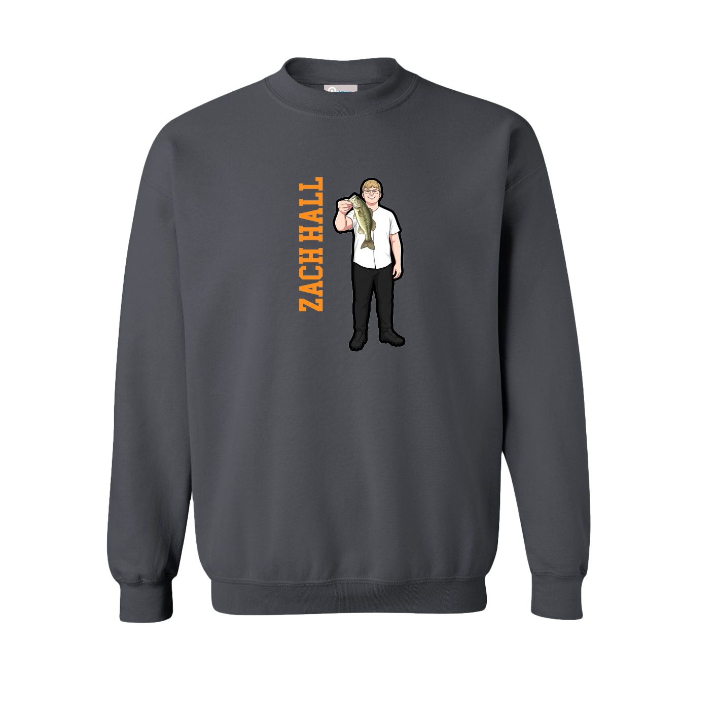 Fleece Crew — Name Vertical in Grey