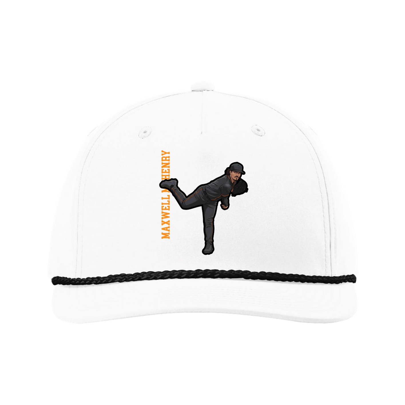 Five-Panel Classic Rope Cap — Name Vertical in White