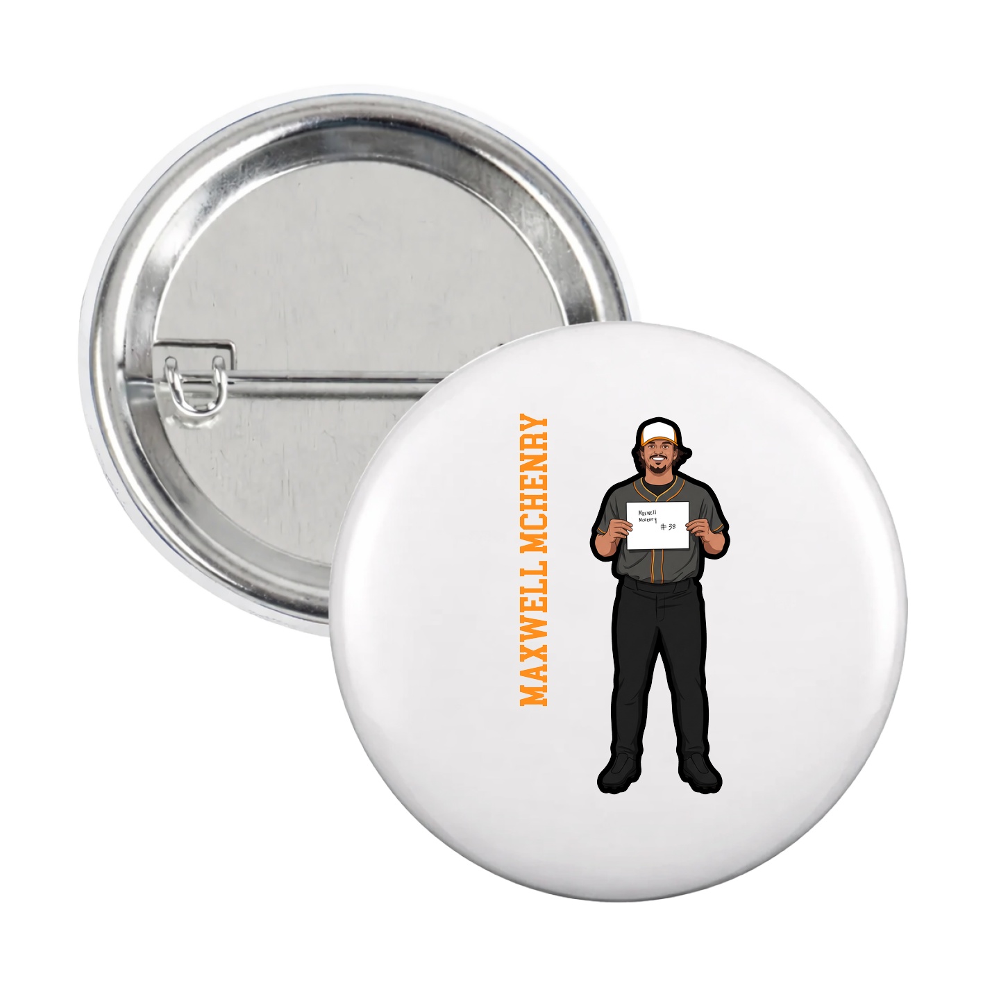 Game Day Button — Name Vertical in White