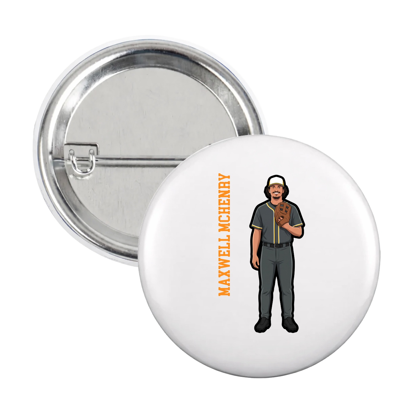 Game Day Button — Name Vertical in White