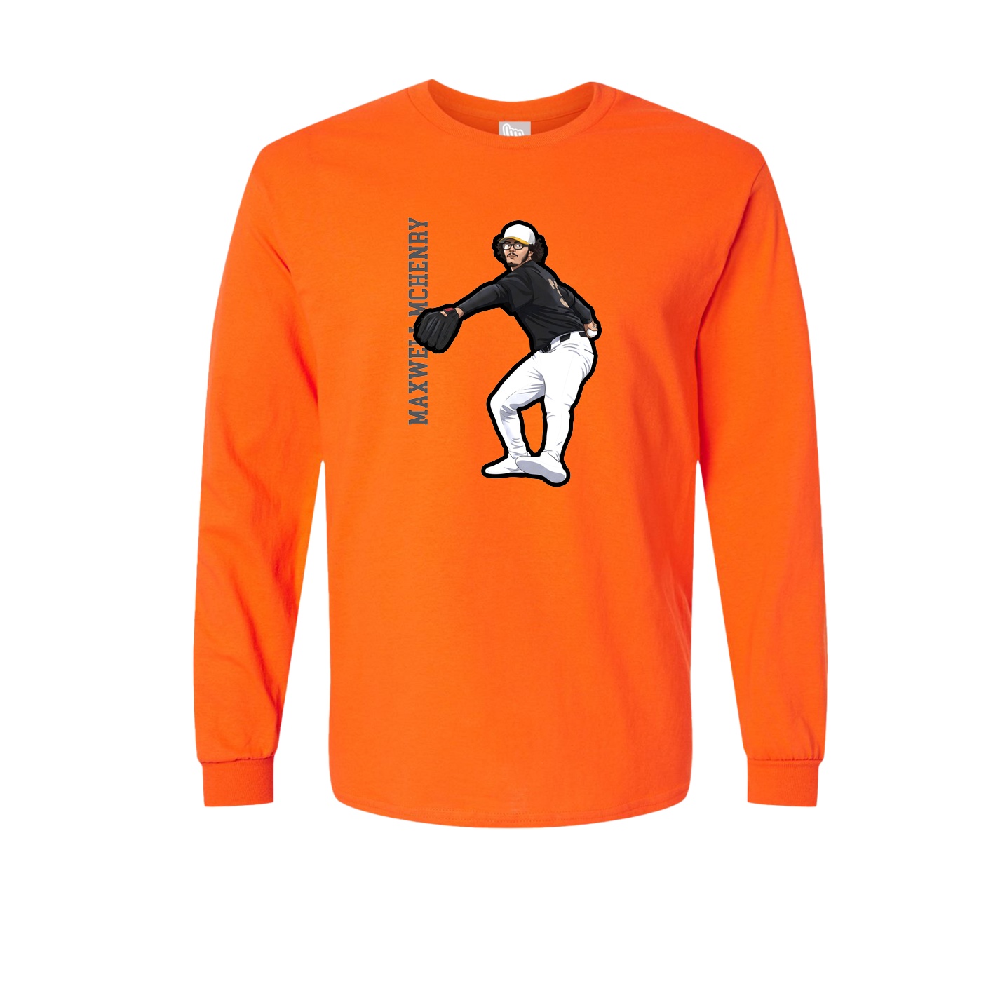 Long Sleeve Tee — Name Vertical in Orange
