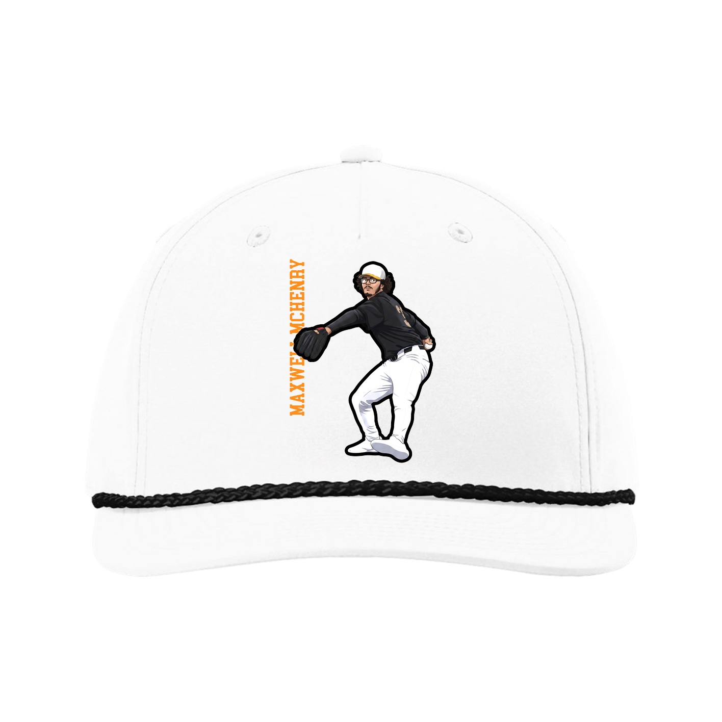 Five-Panel Classic Rope Cap — Name Vertical in White