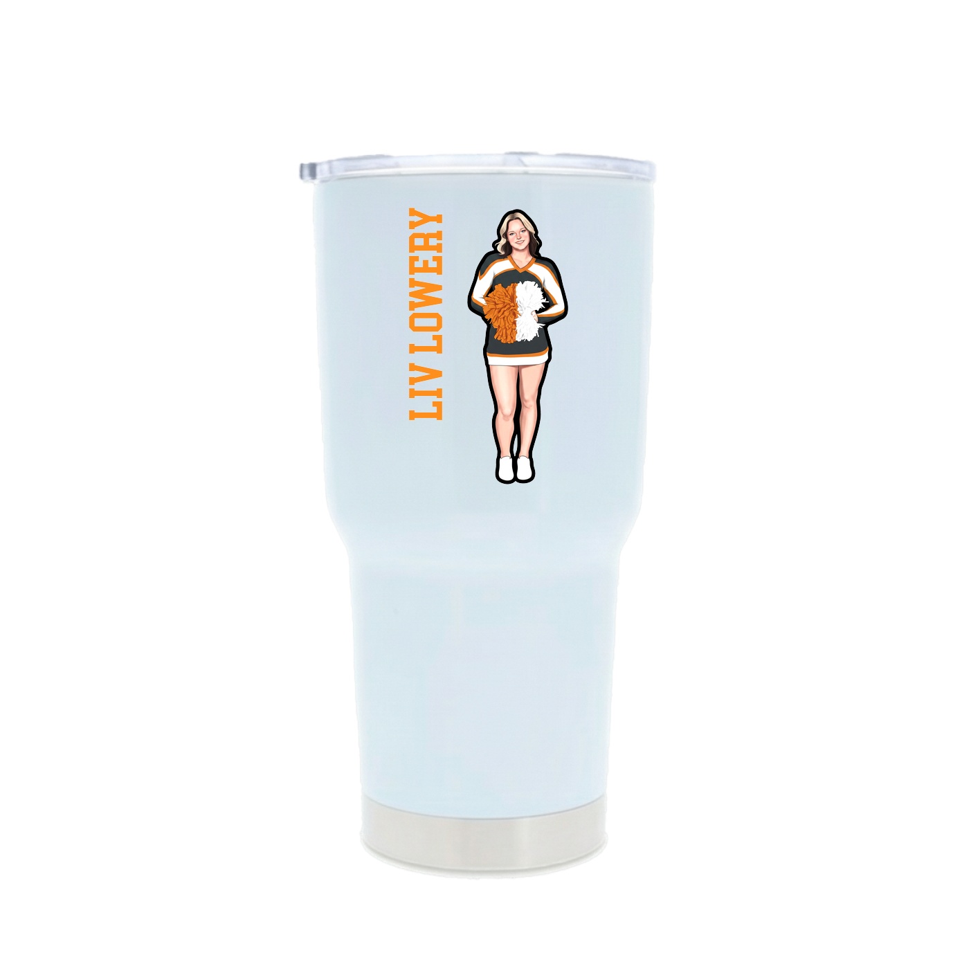 30oz Stainless Steel Tumbler — Name Vertical in White