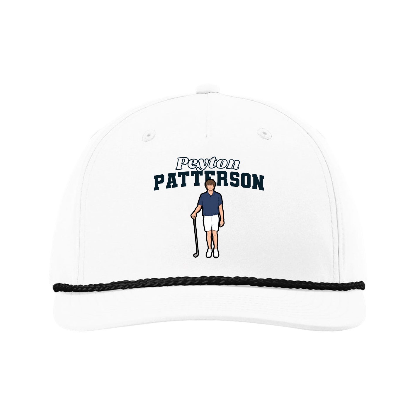 Five-Panel Classic Rope Cap — Name Arch in White