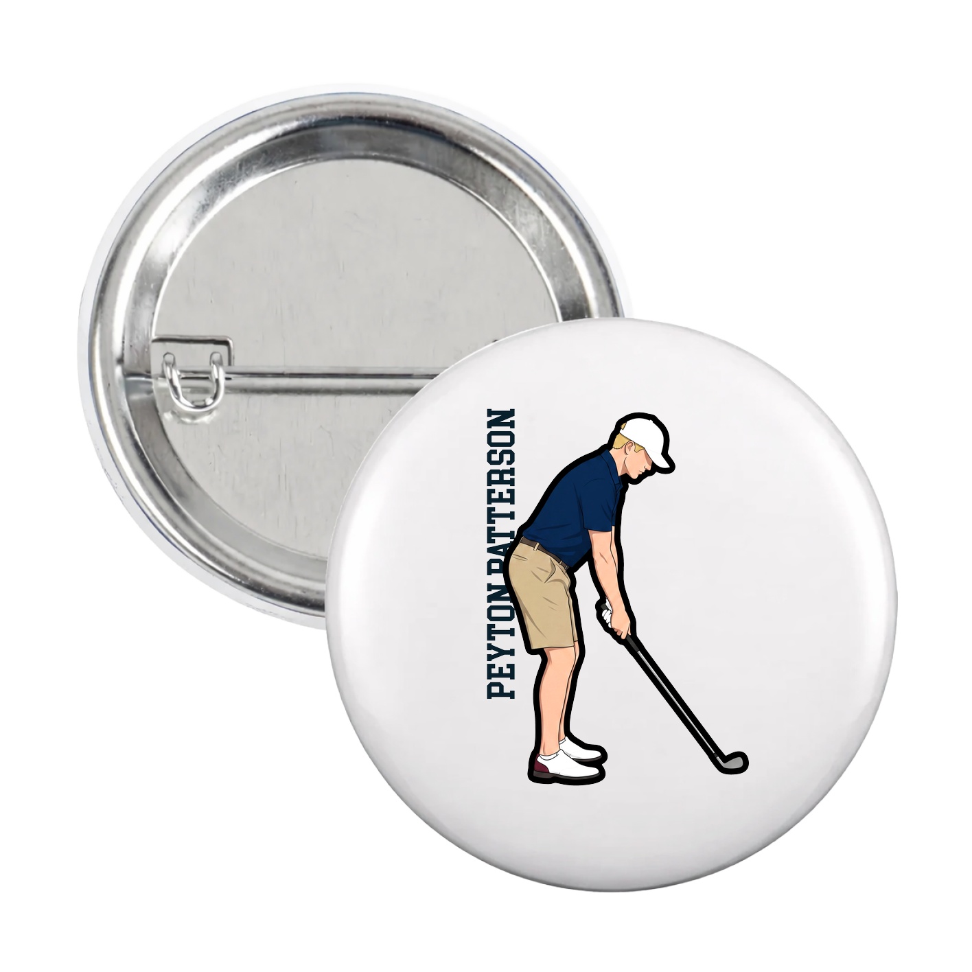 Game Day Button — Name Vertical in White