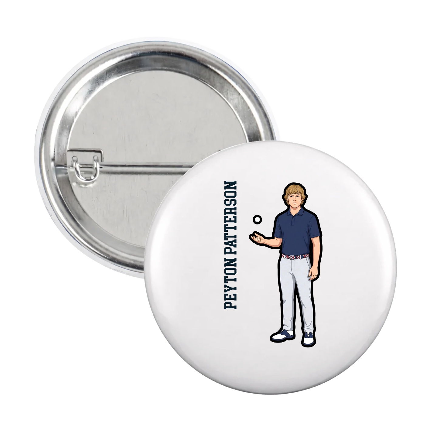 Game Day Button — Name Vertical in White