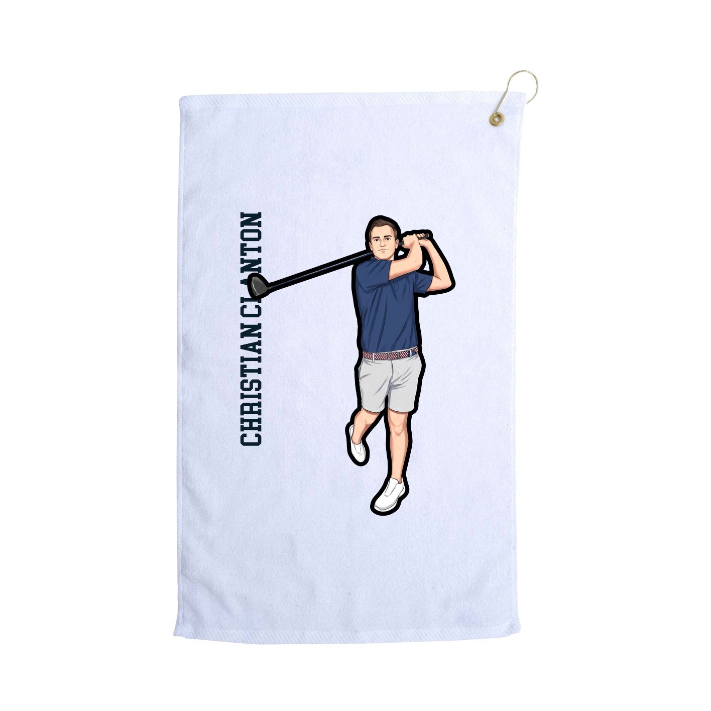 Golf Towel — Name Vertical in White