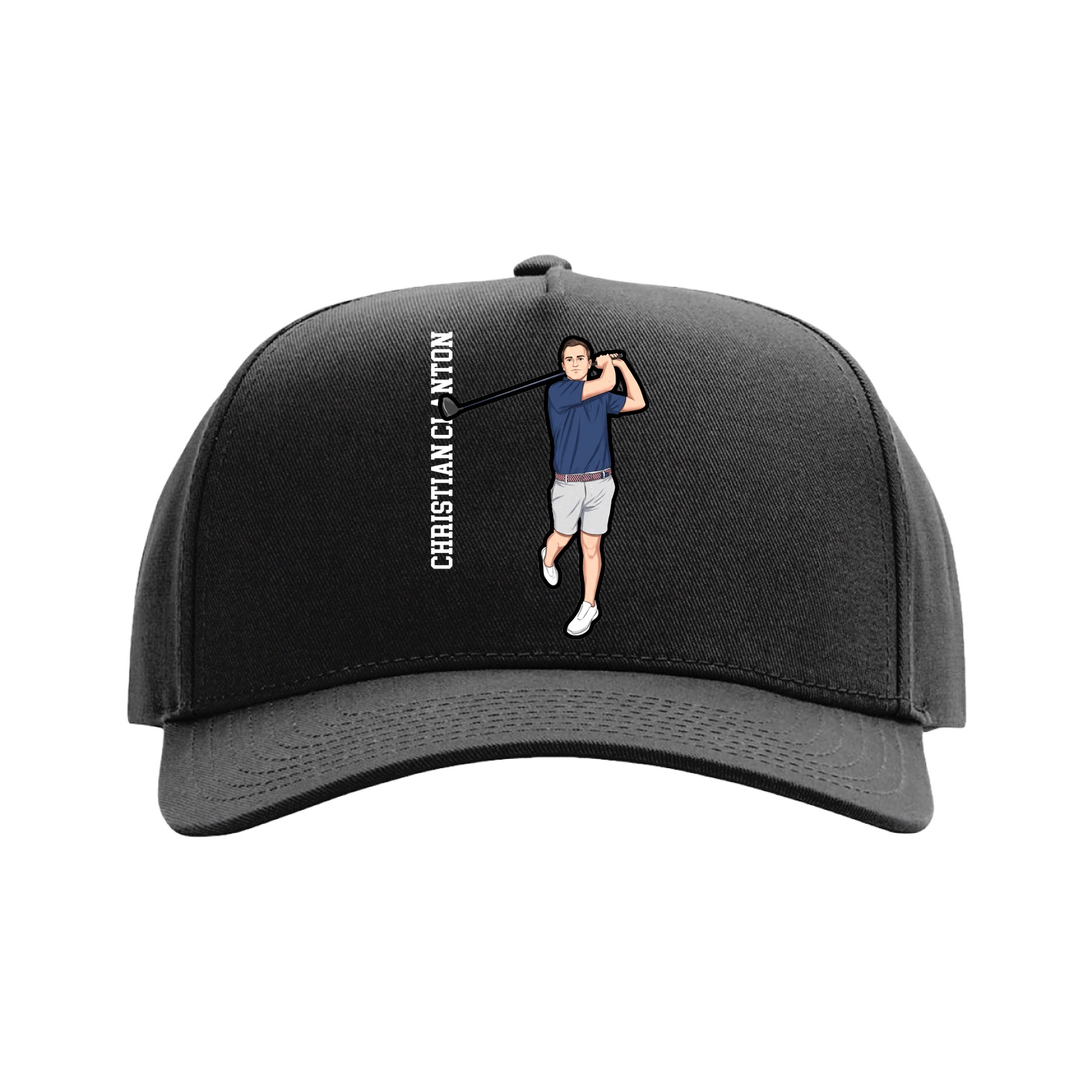 Full Fabric Five-Panel Champ Cap — Name Vertical in Black