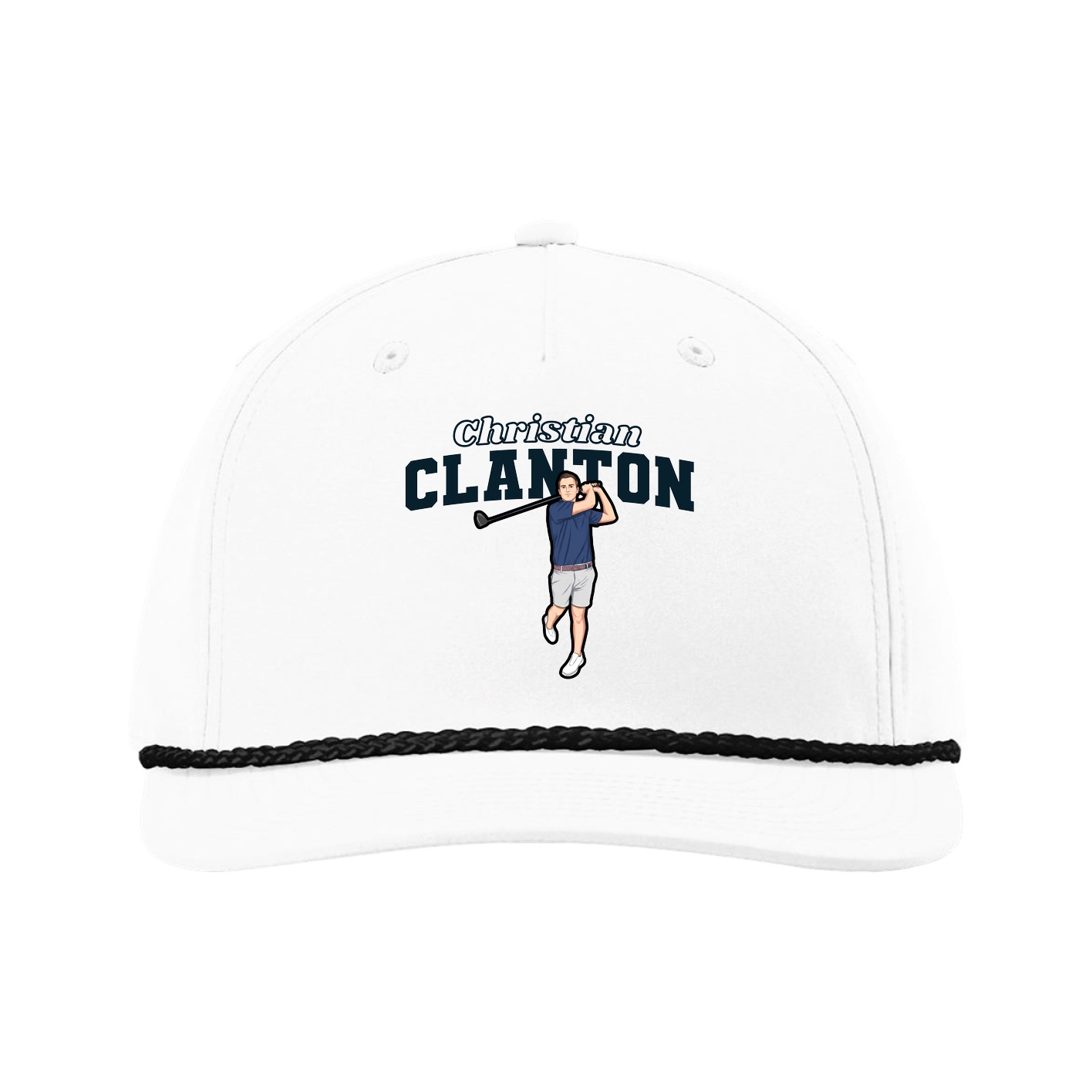 Five-Panel Classic Rope Cap — Name Arch in White