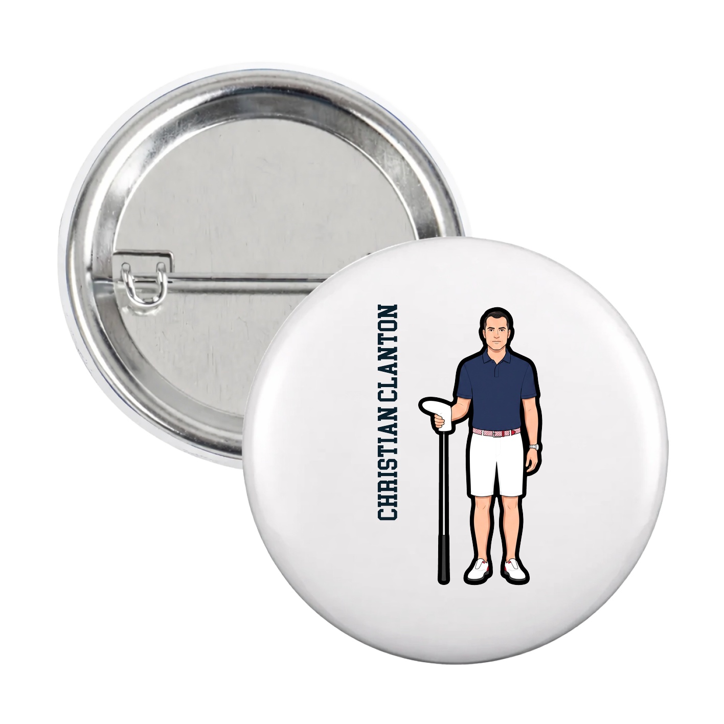 Game Day Button — Name Vertical in White