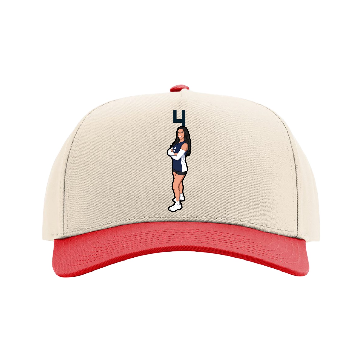 Full Fabric Five-Panel Champ Cap — Number Top in Cream/Red