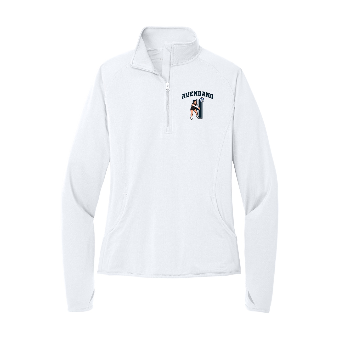 Women's Q-Zip Pullover — Number in White