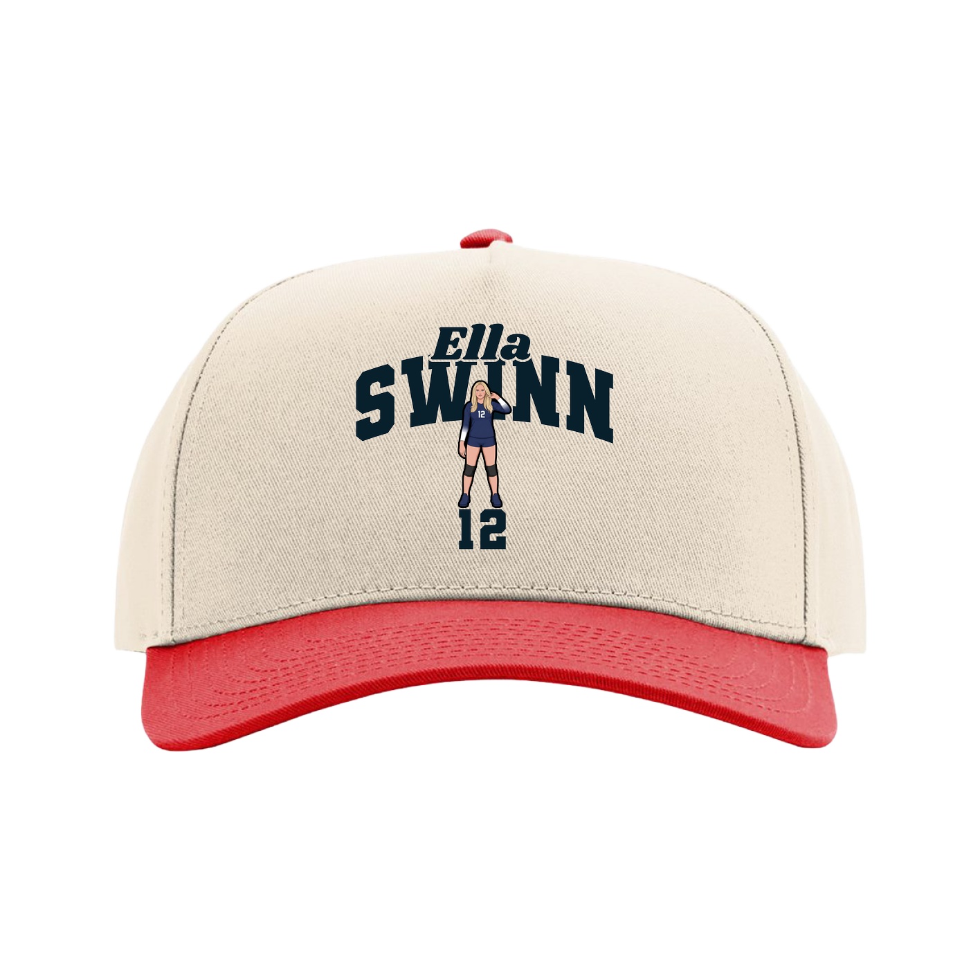 Full Fabric Five-Panel Champ Cap — Signature Arch in Cream/Red