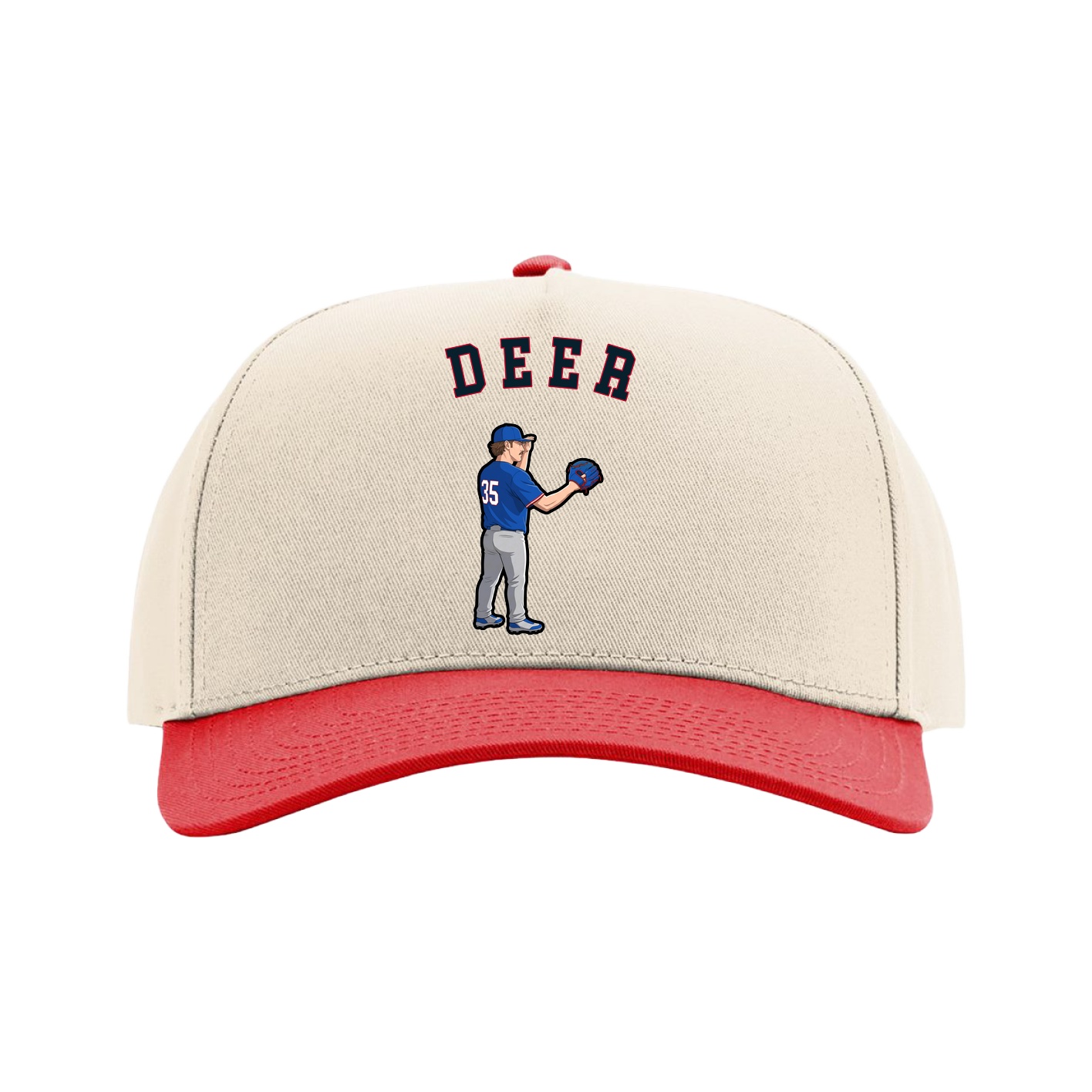 Full Fabric Five-Panel Champ Cap — Shirsey Arch in Cream/Red
