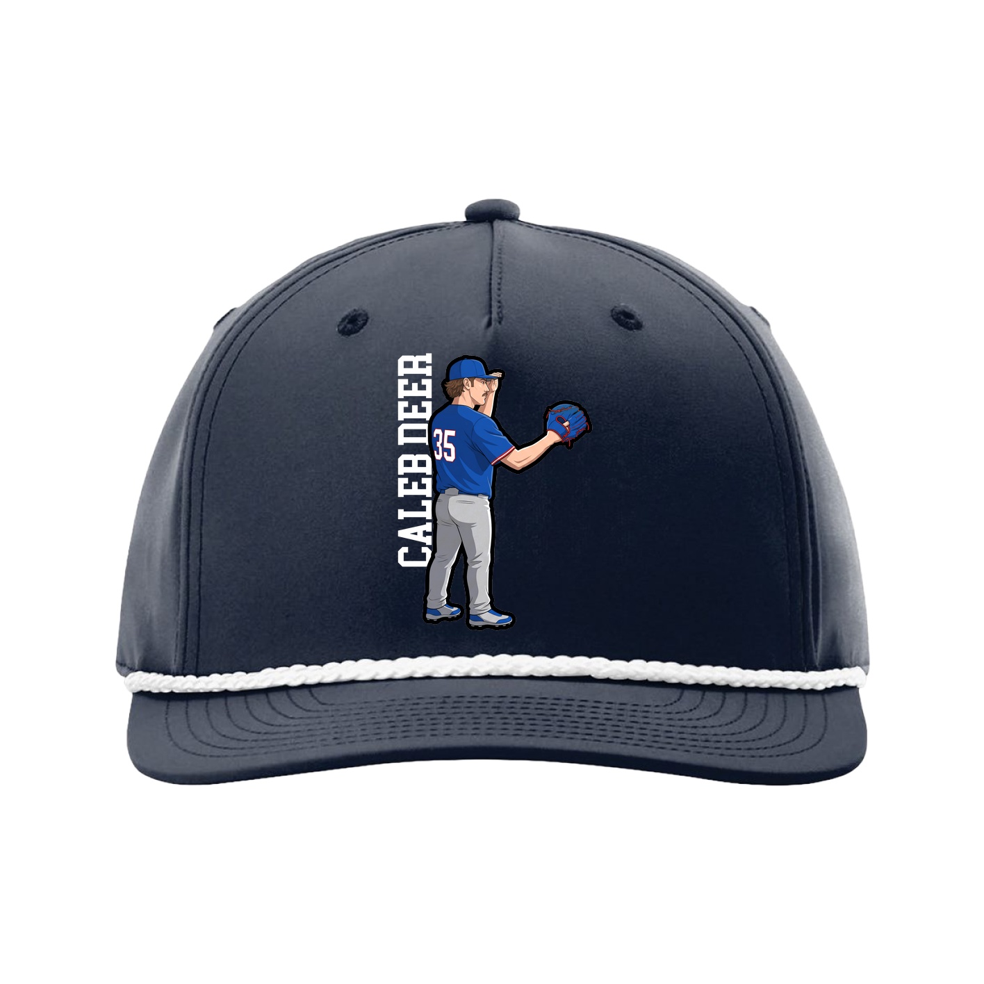 Five-Panel Classic Rope Cap — Name Vertical in Navy