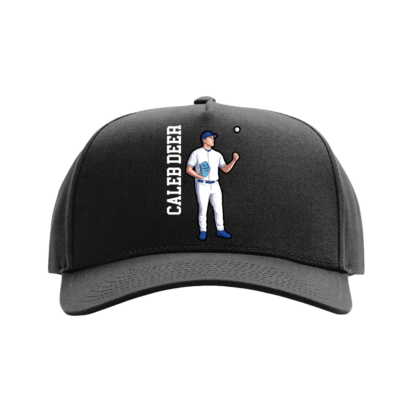 Full Fabric Five-Panel Champ Cap — Name Vertical in Black