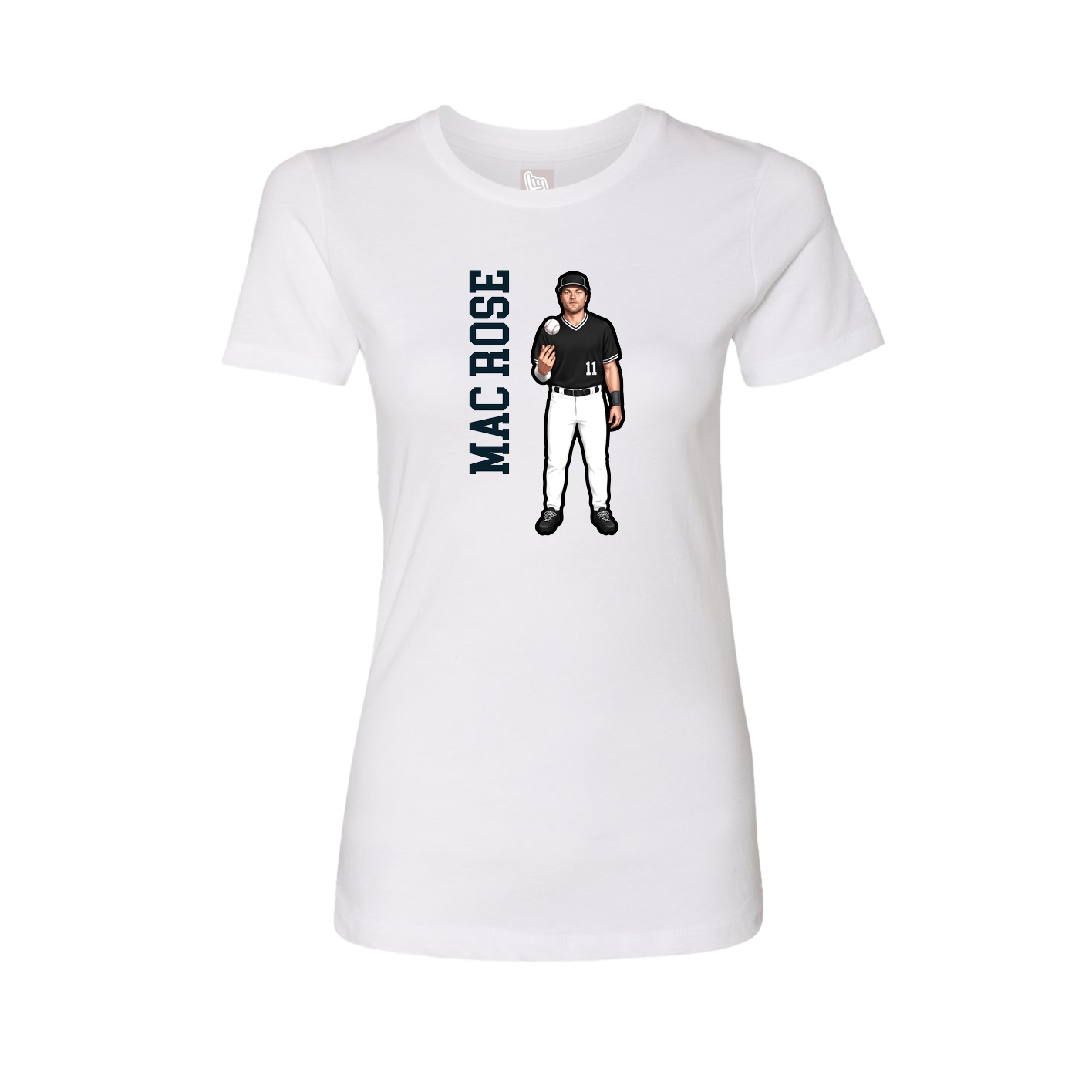 Fitted Women's Tee — Name Vertical in White