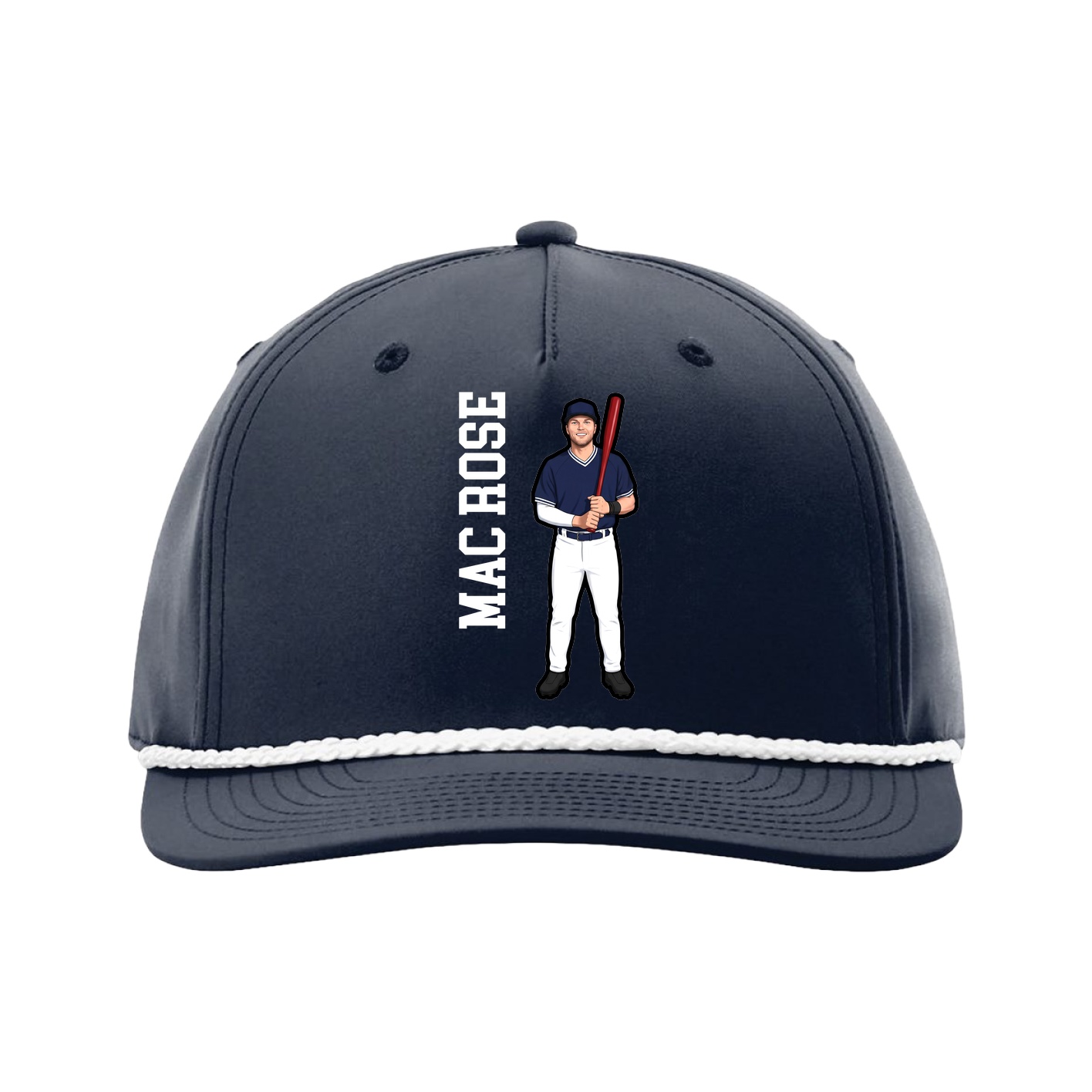 Five-Panel Classic Rope Cap — Name Vertical in Navy