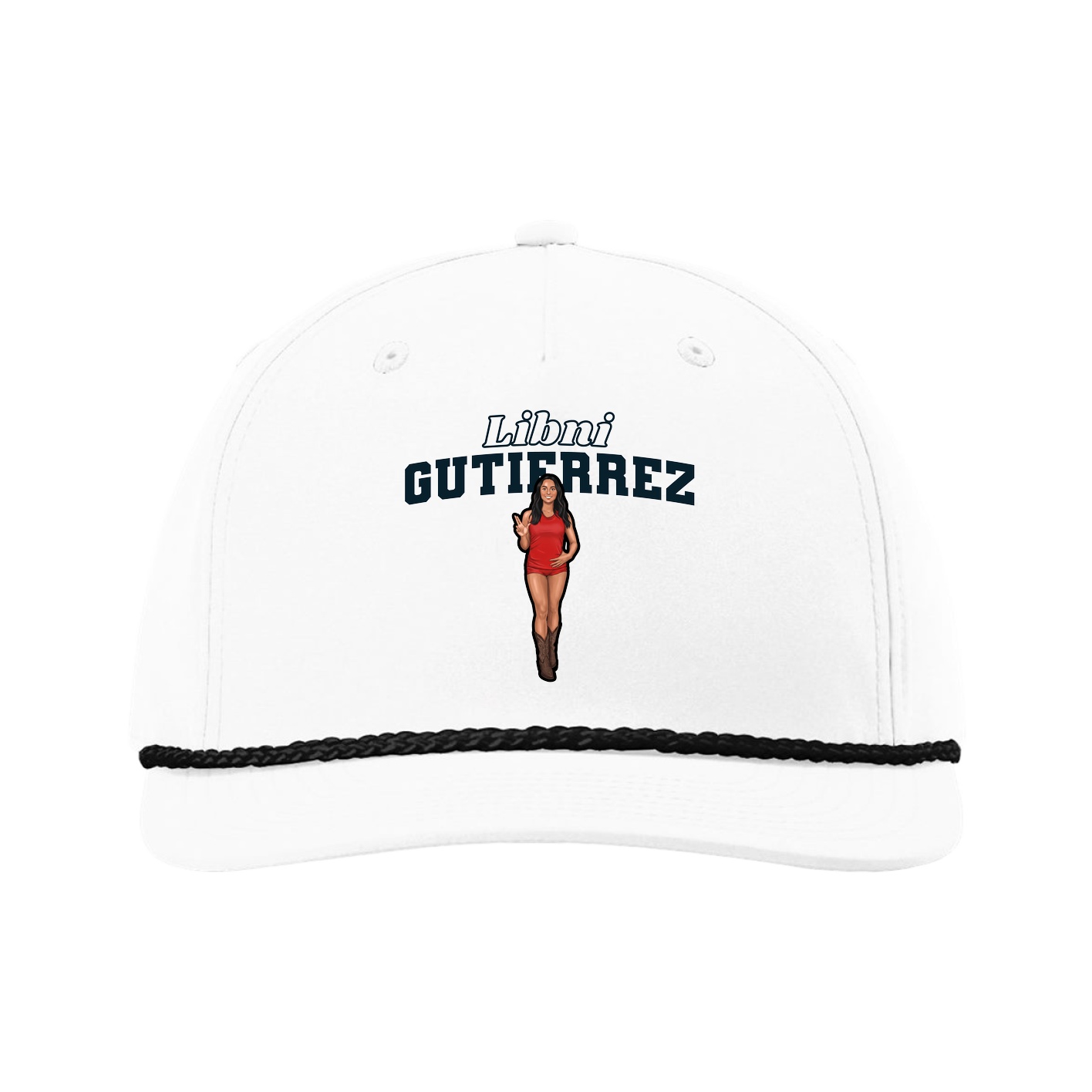 Five-Panel Classic Rope Cap — Name Arch in White