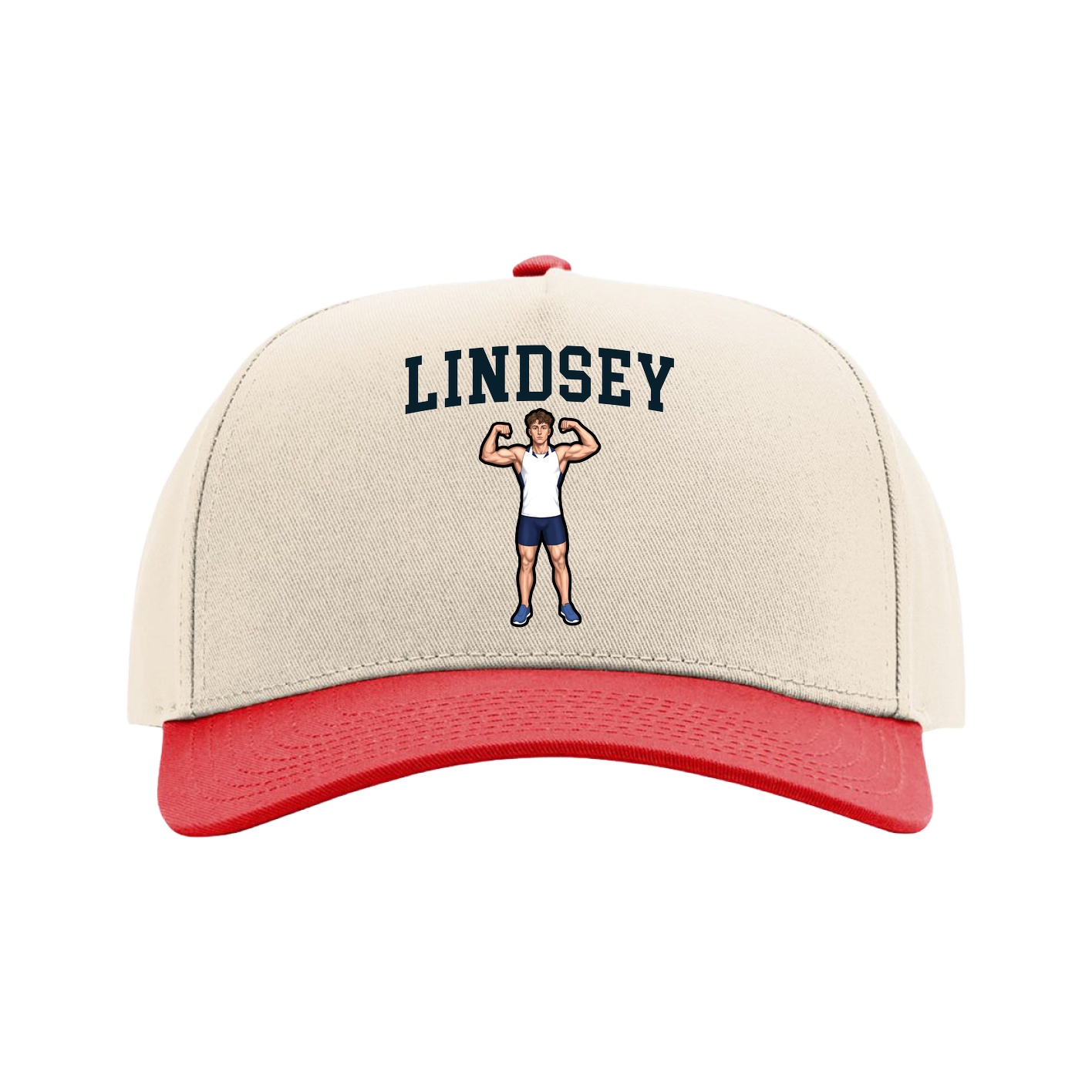 Full Fabric Five-Panel Champ Cap — Shirsey in Cream/Red