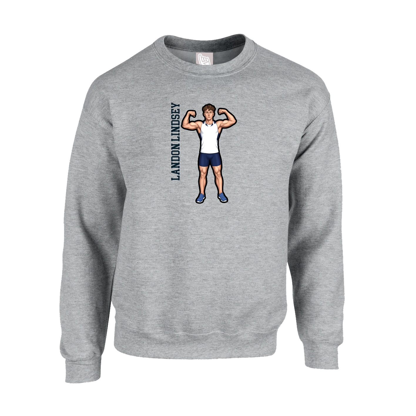 Fleece Crew — Name Vertical in Grey