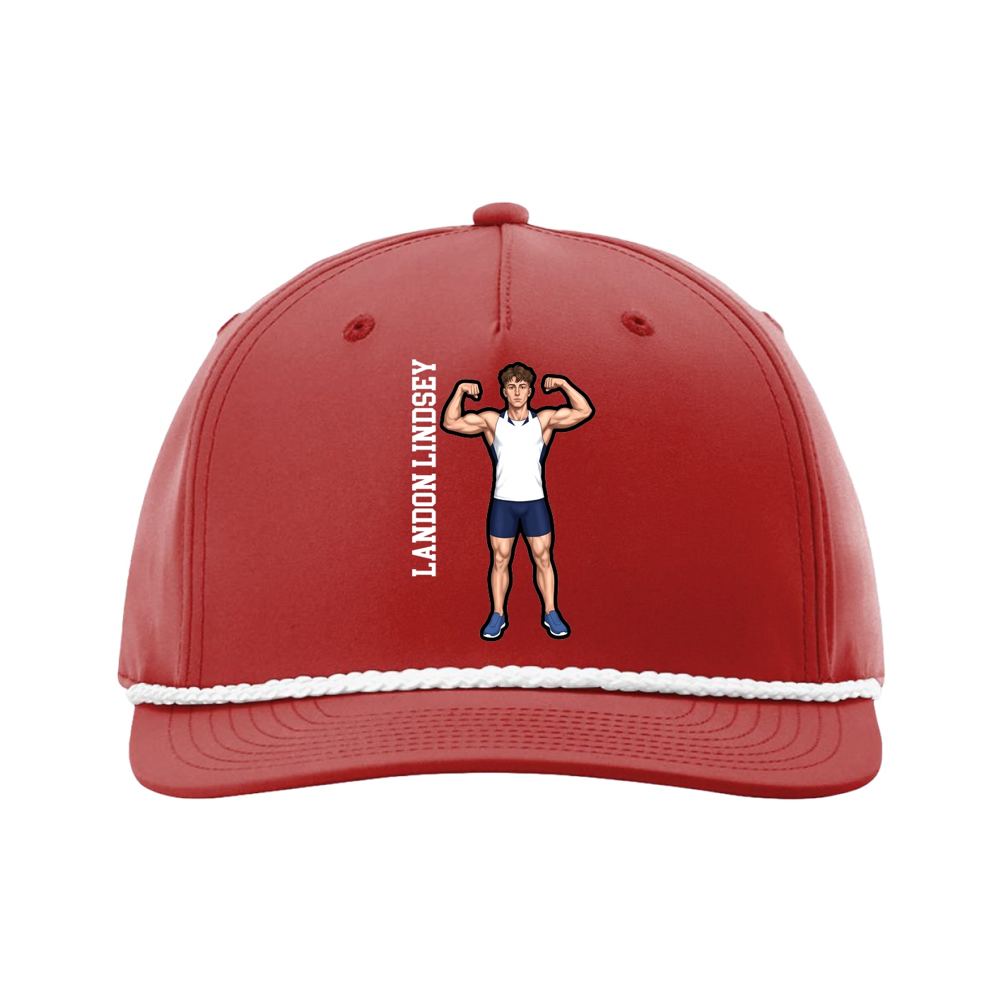 Five-Panel Classic Rope Cap — Name Vertical in Red