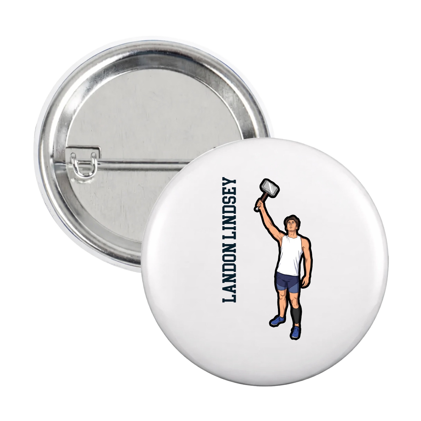 Game Day Button — Name Vertical in White