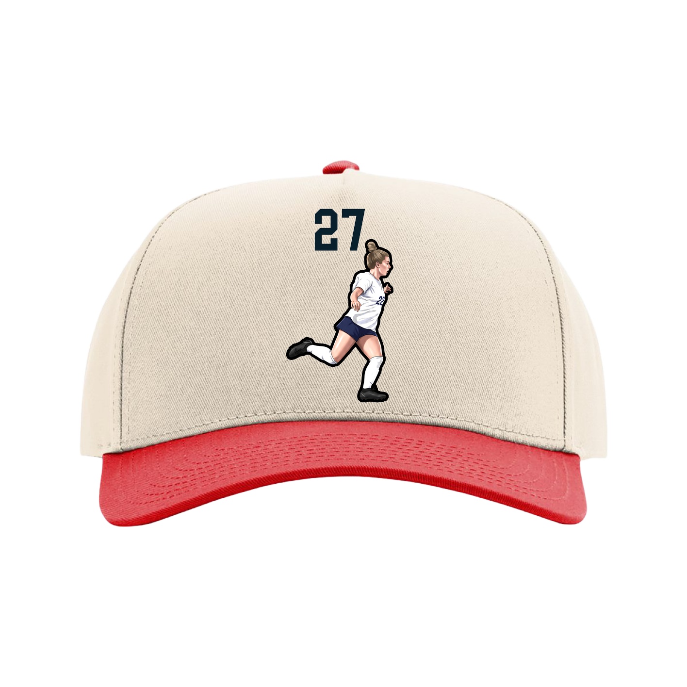 Full Fabric Five-Panel Champ Cap — Number Top in Cream/Red