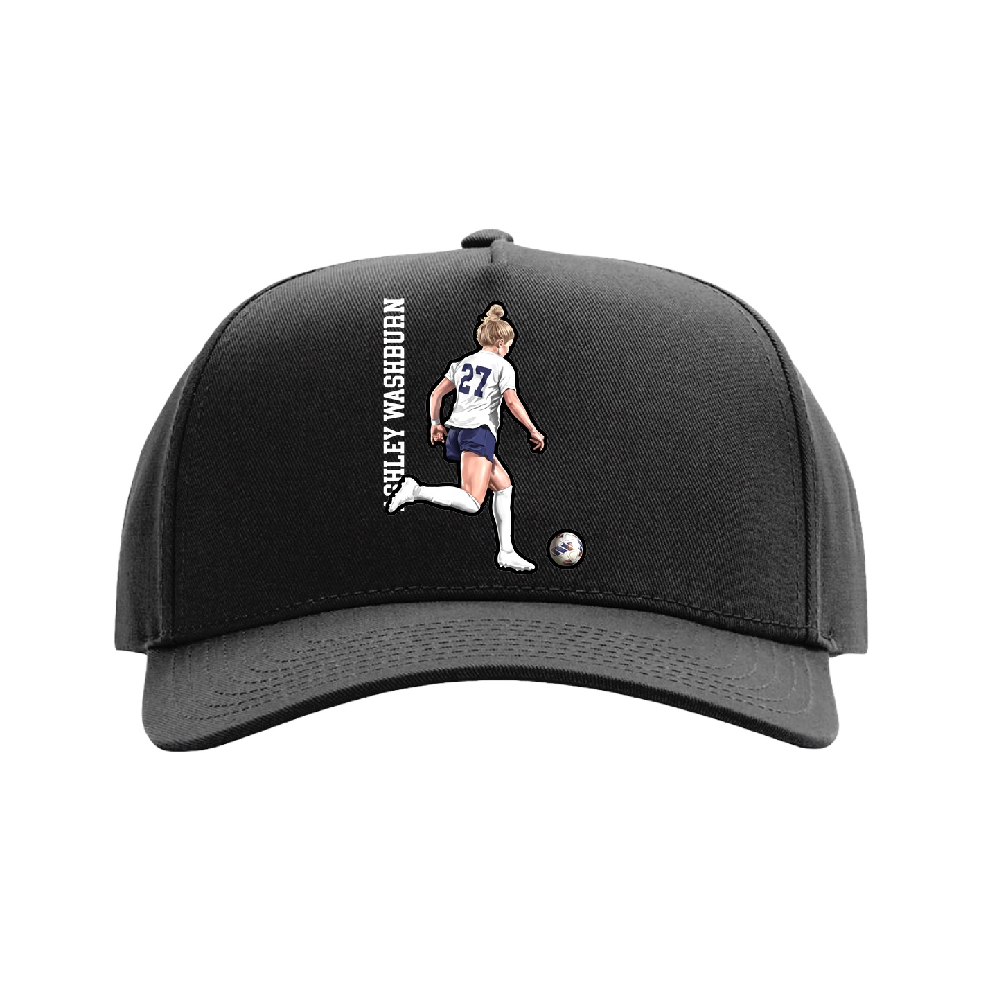 Full Fabric Five-Panel Champ Cap — Name Vertical in Black