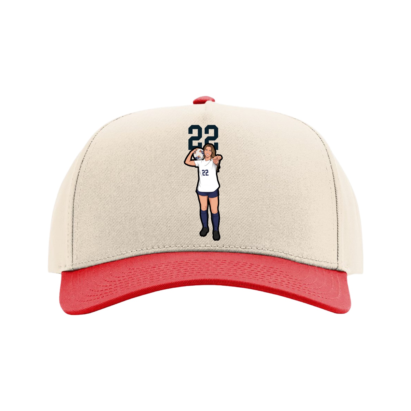 Full Fabric Five-Panel Champ Cap — Number Top in Cream/Red