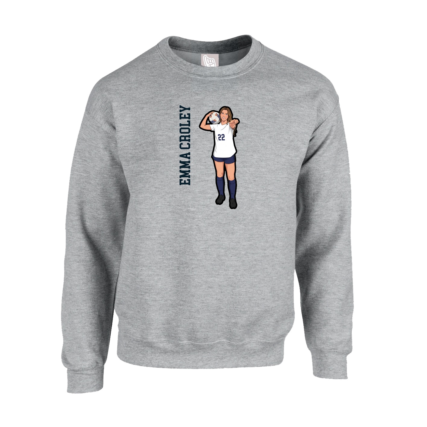 Fleece Crew — Name Vertical in Grey