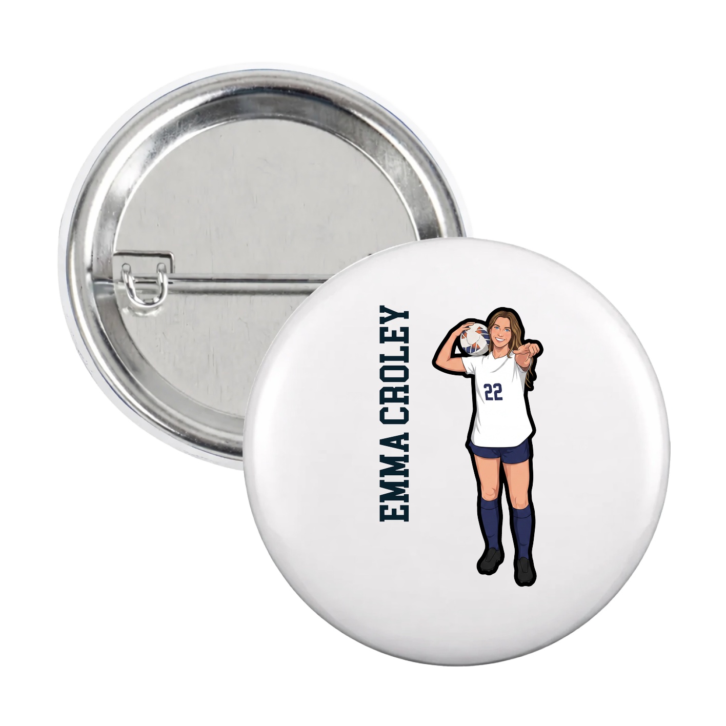 Game Day Button — Name Vertical in White