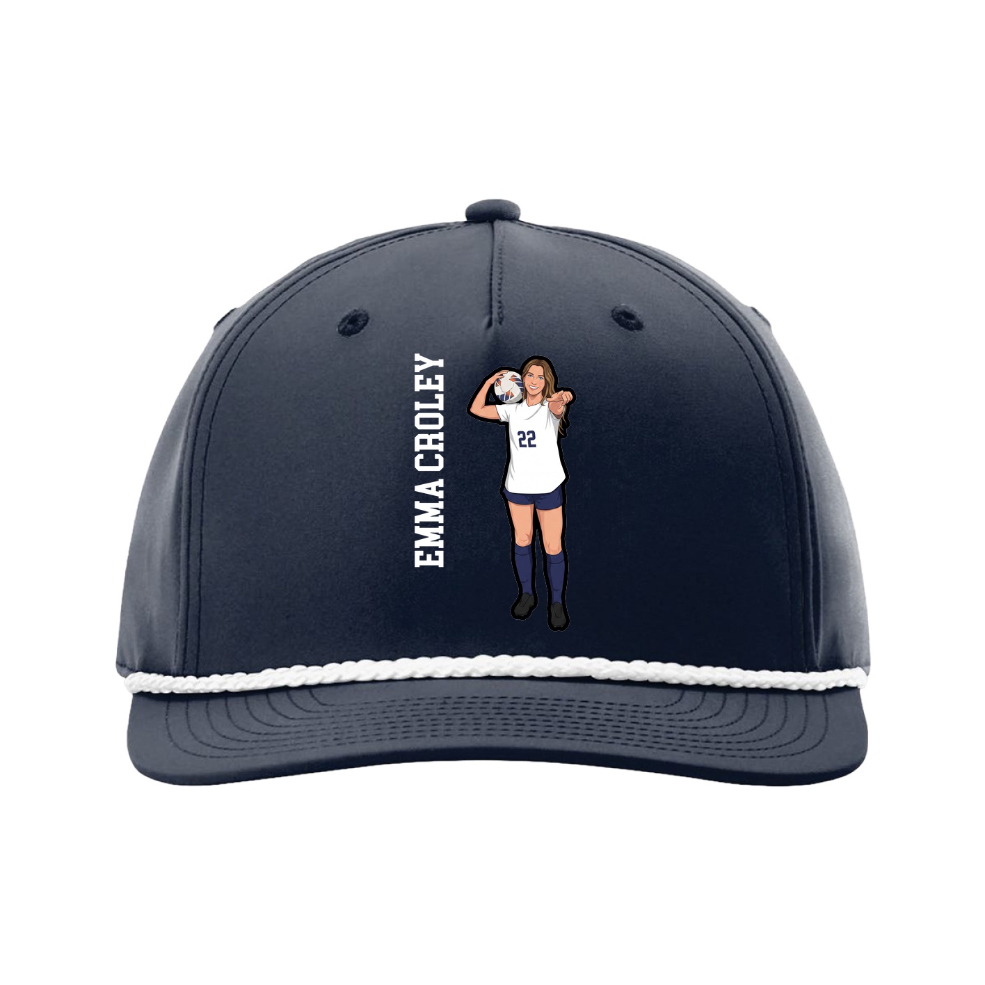 Five-Panel Classic Rope Cap — Name Vertical in Navy