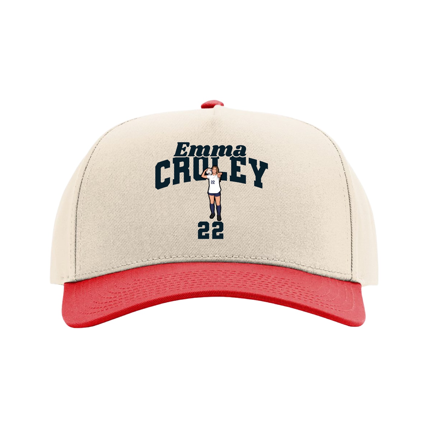 Full Fabric Five-Panel Champ Cap — Signature Arch in Cream/Red