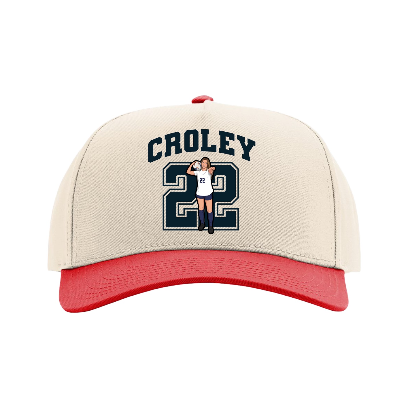 Full Fabric Five-Panel Champ Cap — Number in Cream/Red