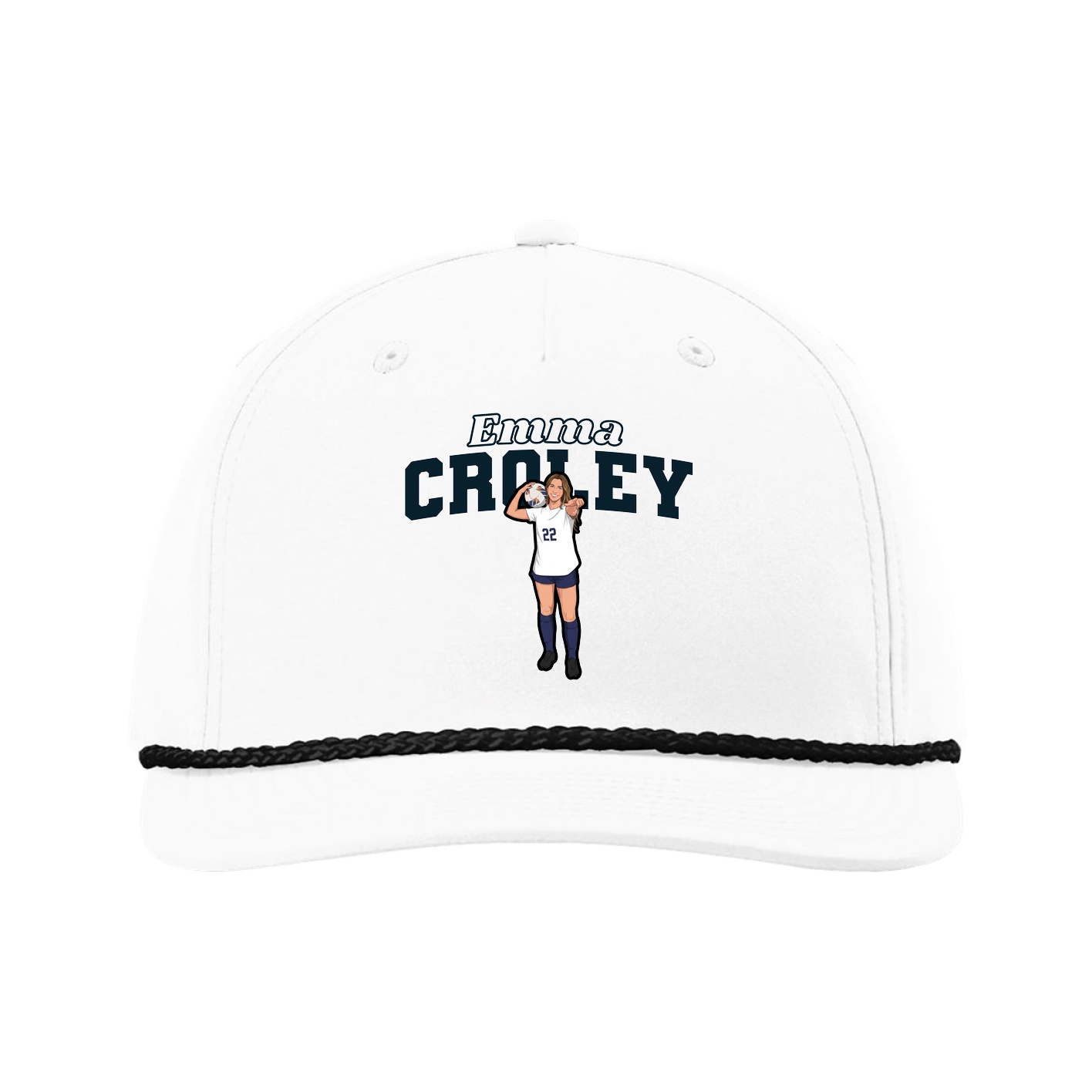 Five-Panel Classic Rope Cap — Name Arch in White