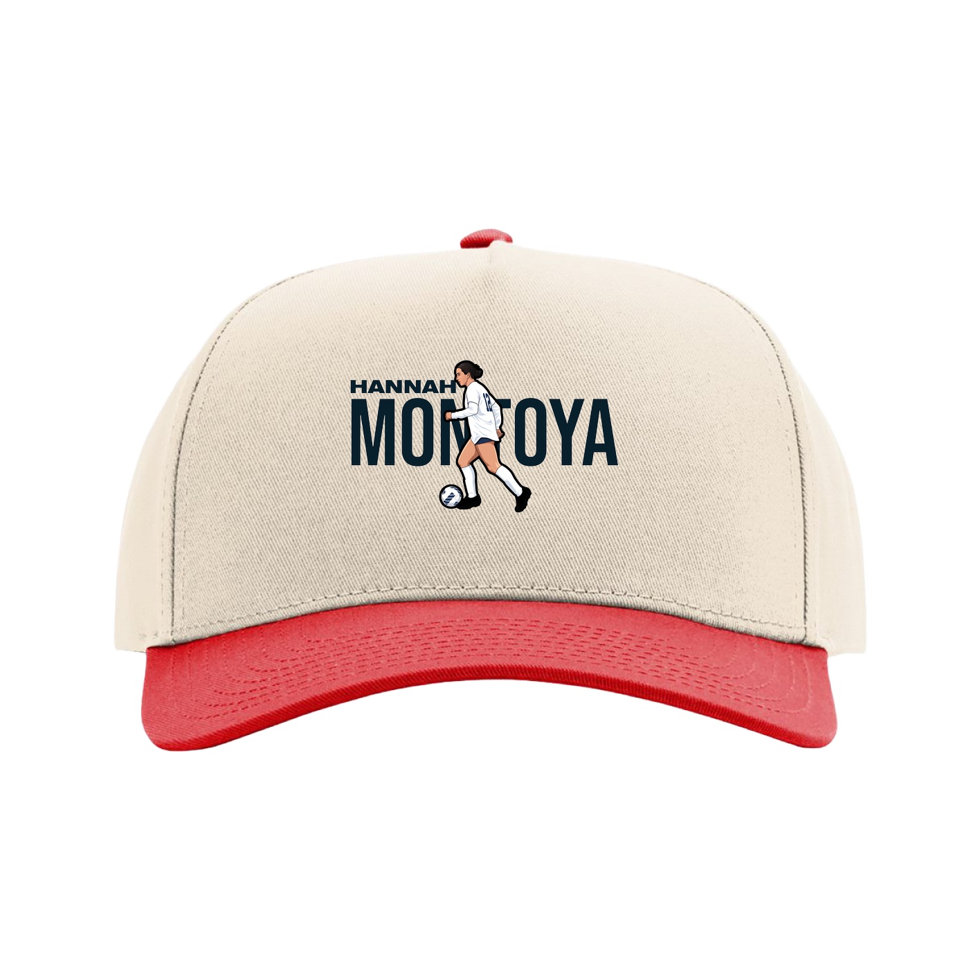 Full Fabric Five-Panel Champ Cap — Player Name in Cream/Red