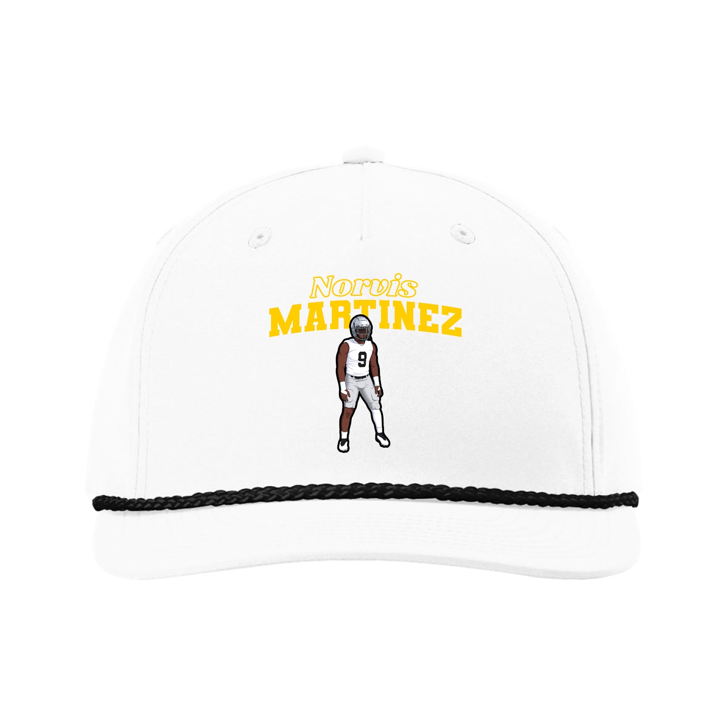 Five-Panel Classic Rope Cap — Name Arch in White