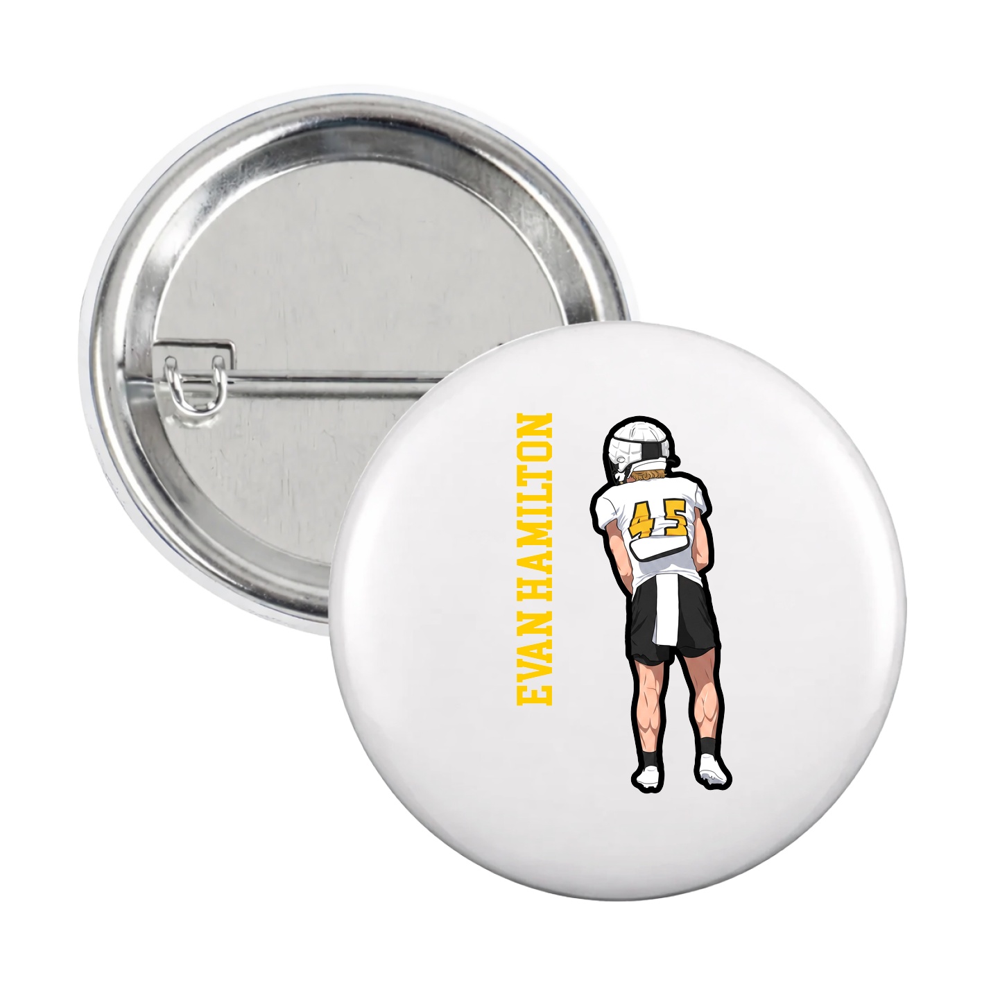 Game Day Button — Name Vertical in White