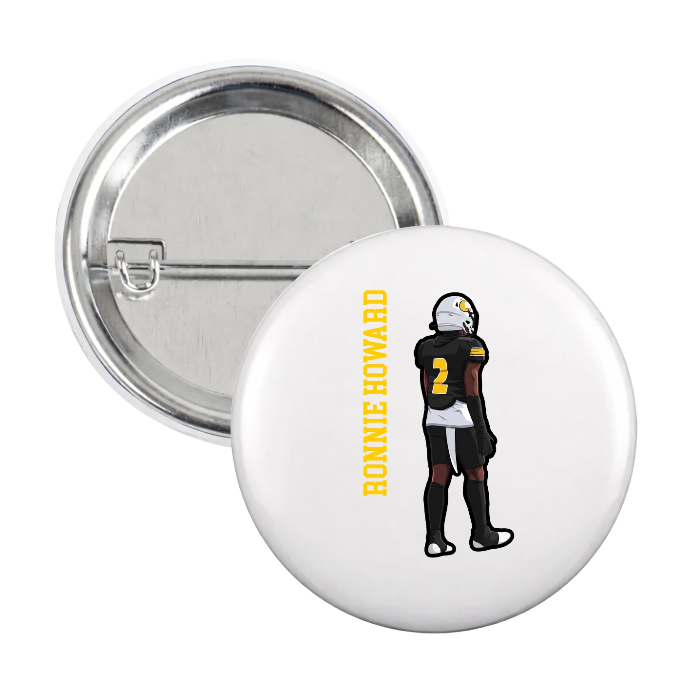 Game Day Button — Name Vertical in White