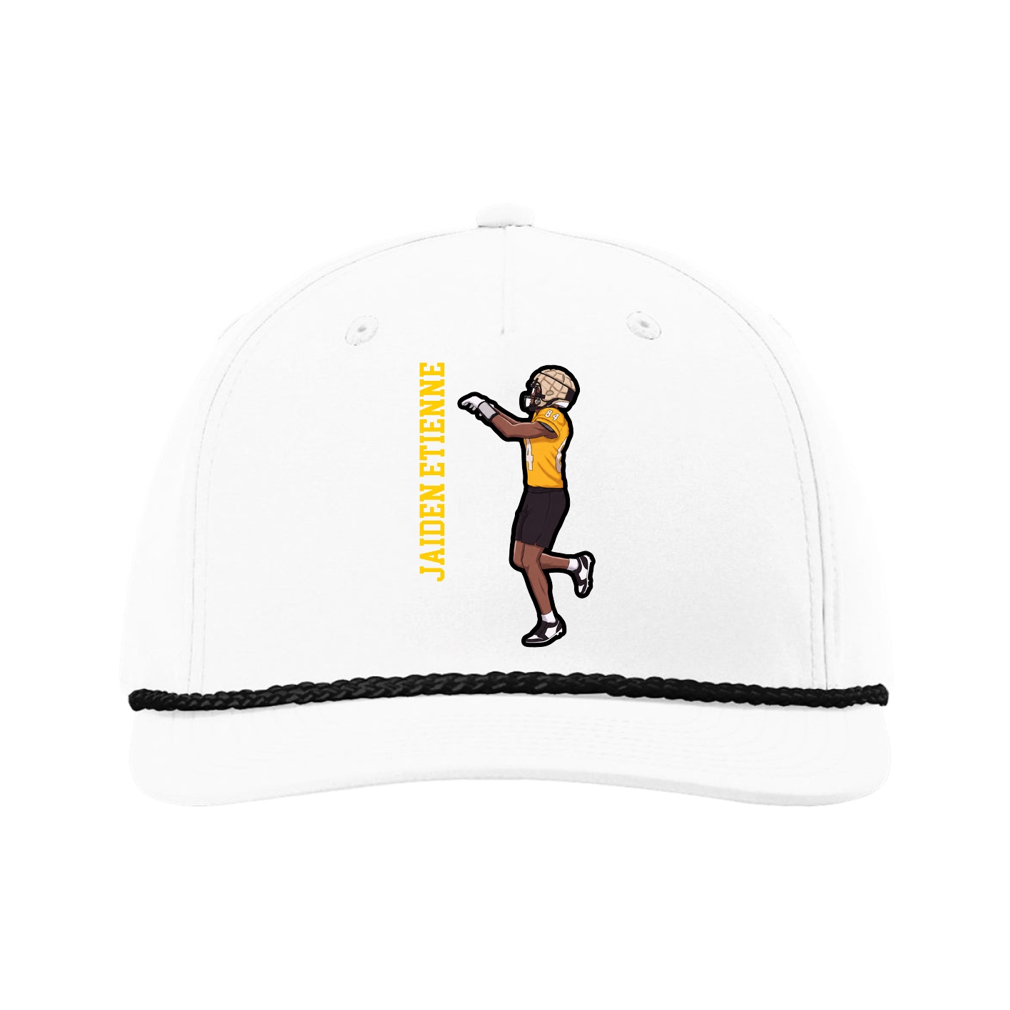 Five-Panel Classic Rope Cap — Name Vertical in White