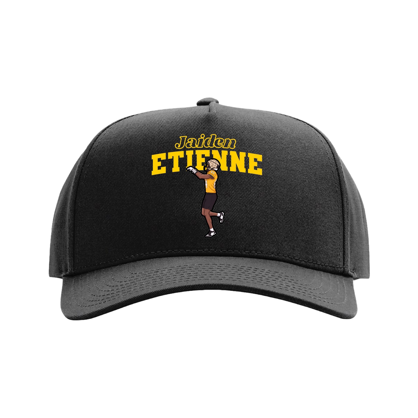 Full Fabric Five-Panel Champ Cap — Name Arch in Black