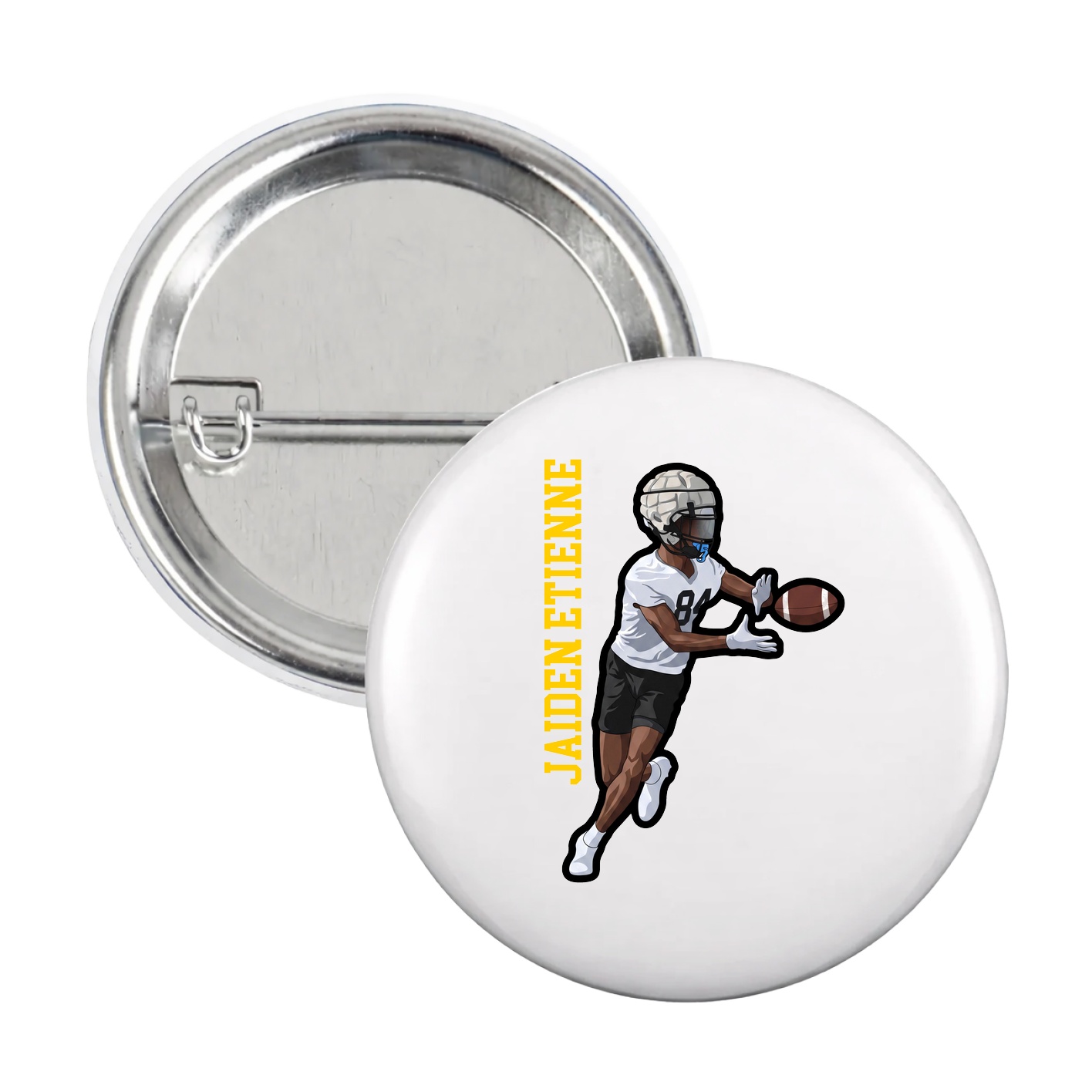Game Day Button — Name Vertical in White