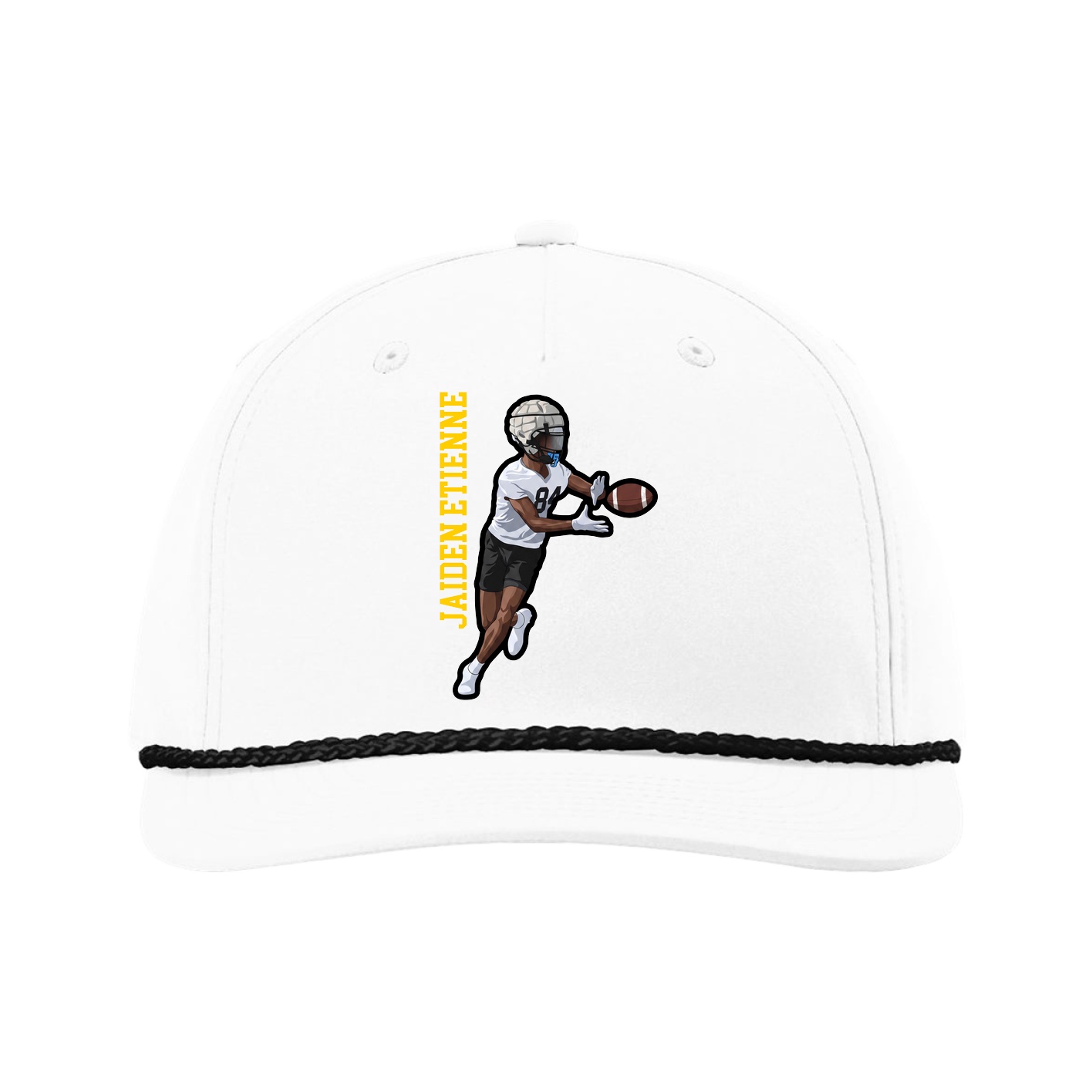 Five-Panel Classic Rope Cap — Name Vertical in White