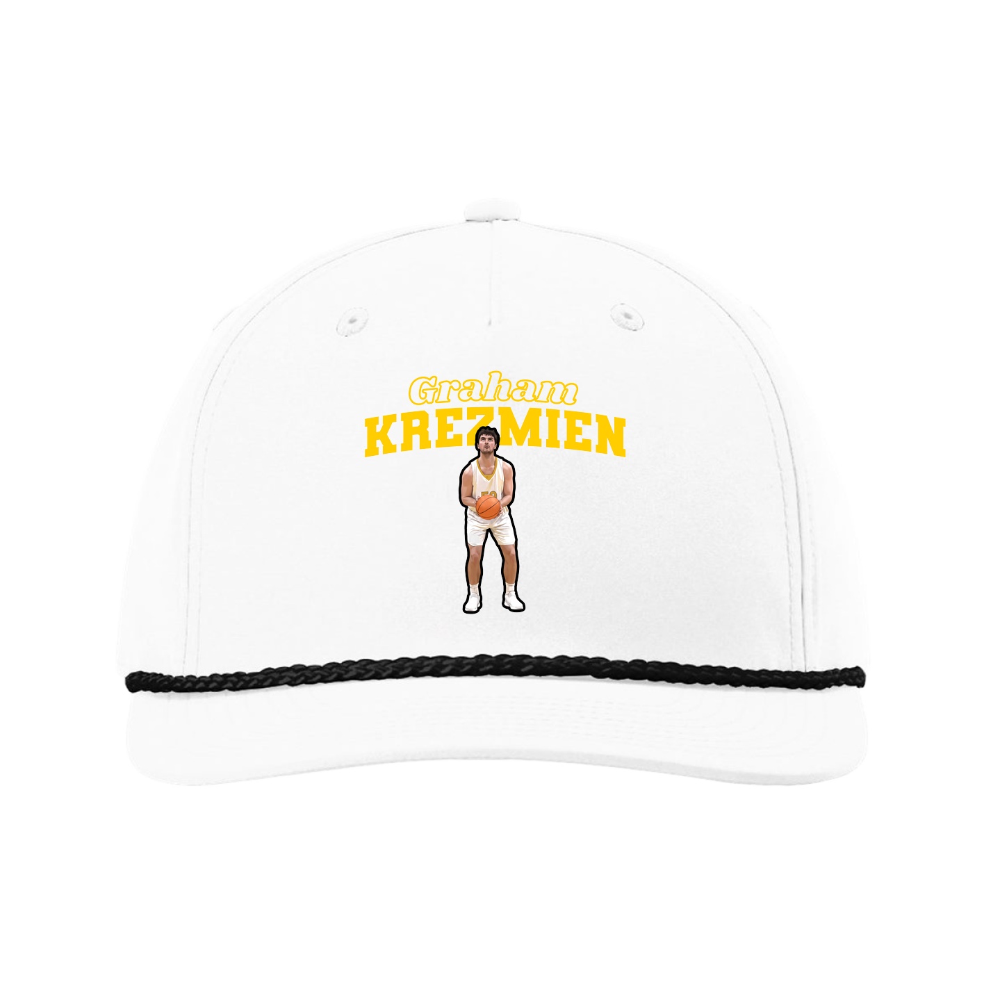 Five-Panel Classic Rope Cap — Name Arch in White