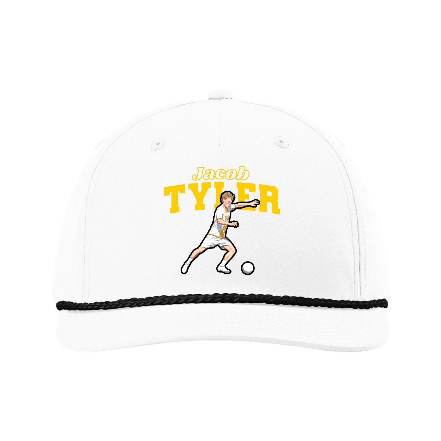 Five-Panel Classic Rope Cap — Name Arch in White