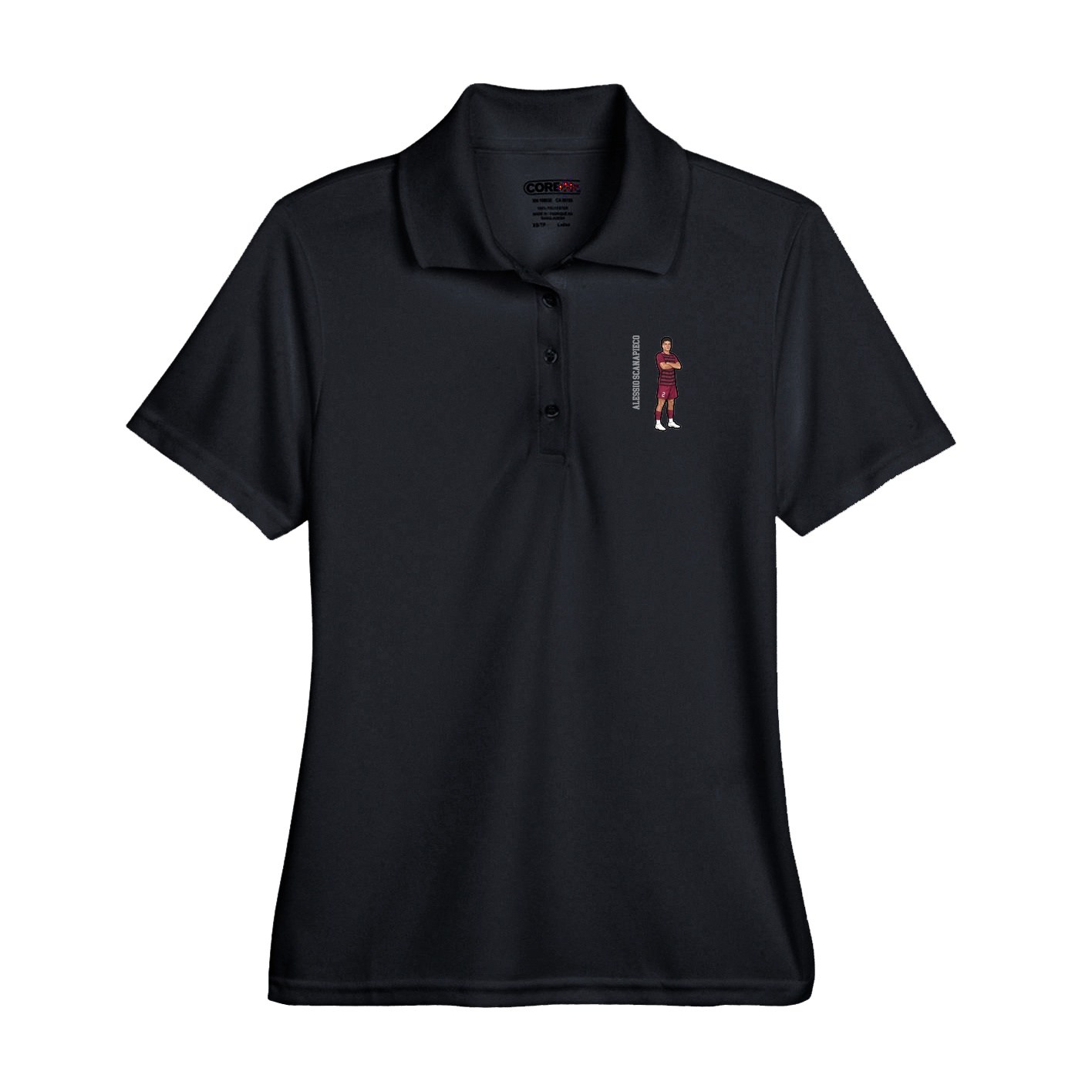 Performance Polo — Name Vertical in Black
